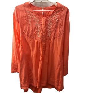 Free People Orange Boho Hippie Festival Bohemian Tunic Blouse Small Petite